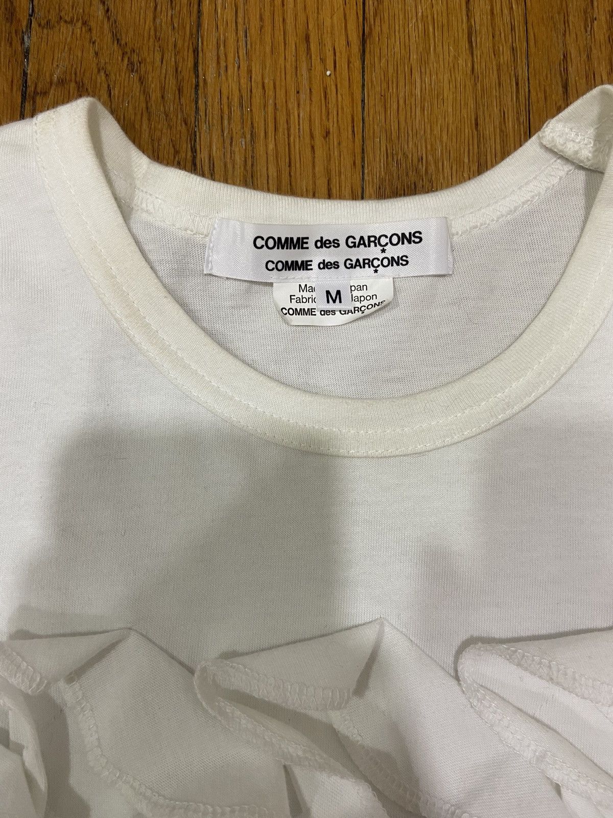 Comme des Garcons × Japanese Brand × Vintage Comme des garçon White Ruffle-Panel Jersey T-Shirt Size M / US 6-8 / IT 42-44 - 2 Thumbnail
