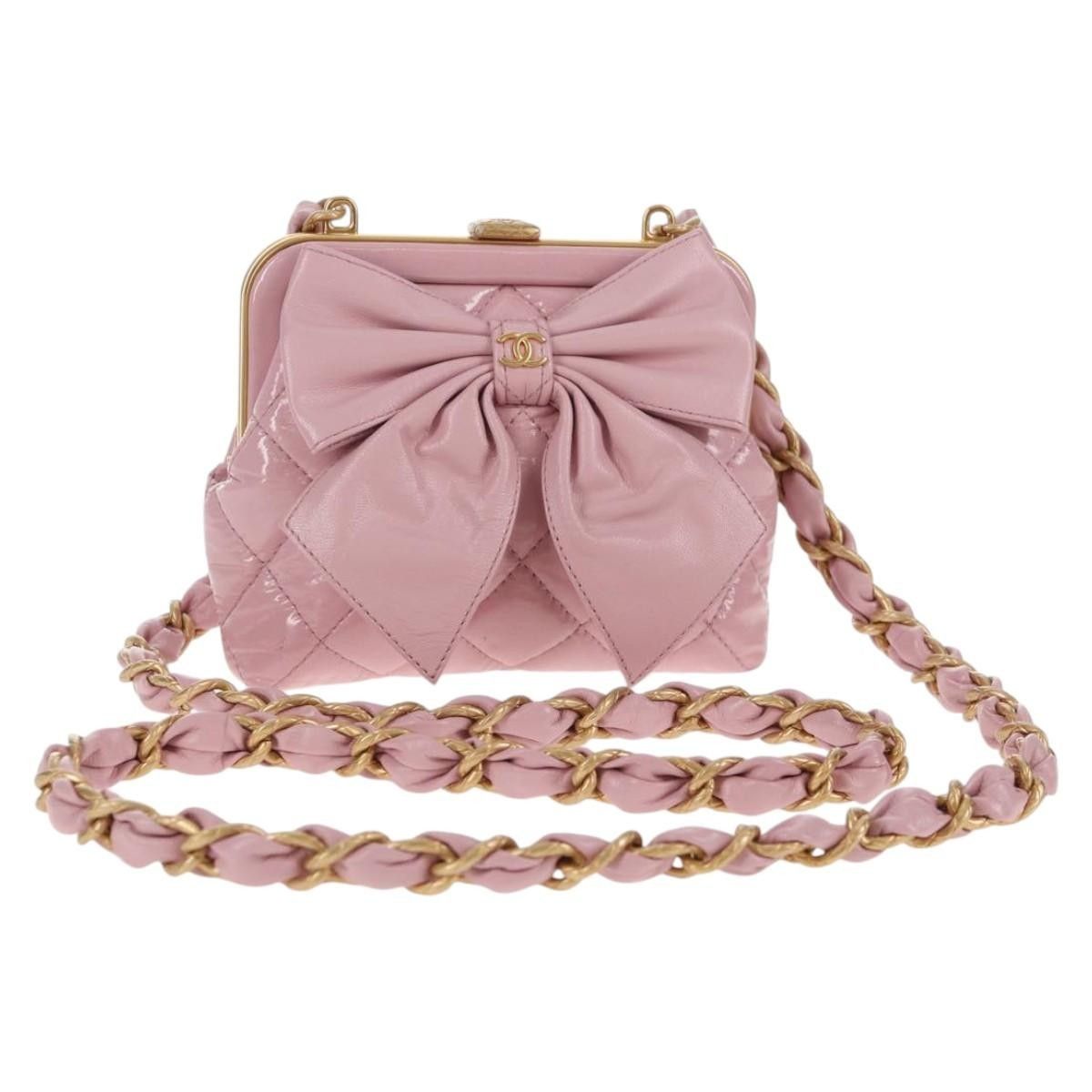 Chanel Chanel Bow Frame Clutch With Chain Quilted Patent with Lambskin Size ONE SIZE - 1 Thumbnail