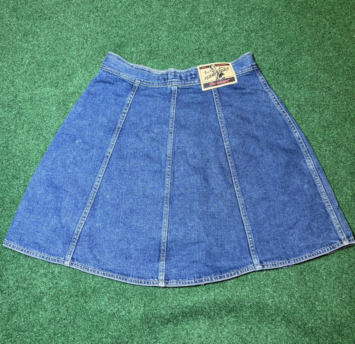 Vintage Vintage 90s No Excuses Femme Fatale 11/12 Denim Mini Skirt Size 34" / US 12 / IT 48 - 5 Thumbnail