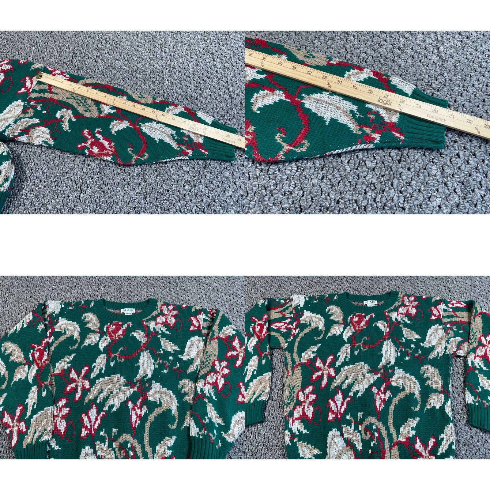 Blair VINTAGE Blair Women's Sweater 14 Medium Pullover Knit Floral Leaf Pattern Crew Neck Fall Winter Green Size M / US 6-8 / IT 42-44 - 8 Thumbnail