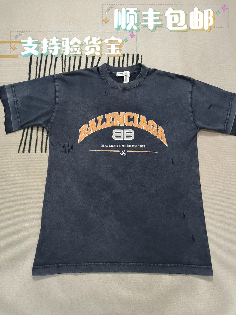 Balenciaga Balenciaga Washed Distressed Double B Print Logo Short Sle Size US XS / EU 42 / 0 - 1 Thumbnail