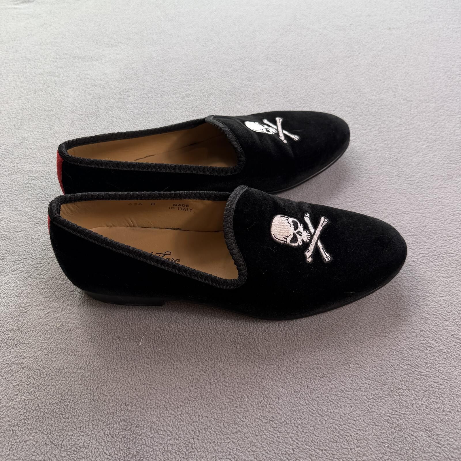 Del Toro Del Toro Black Velvet Skull Embroidered Slippers Loafers Men Size US 8 / EU 41 - 2 Thumbnail
