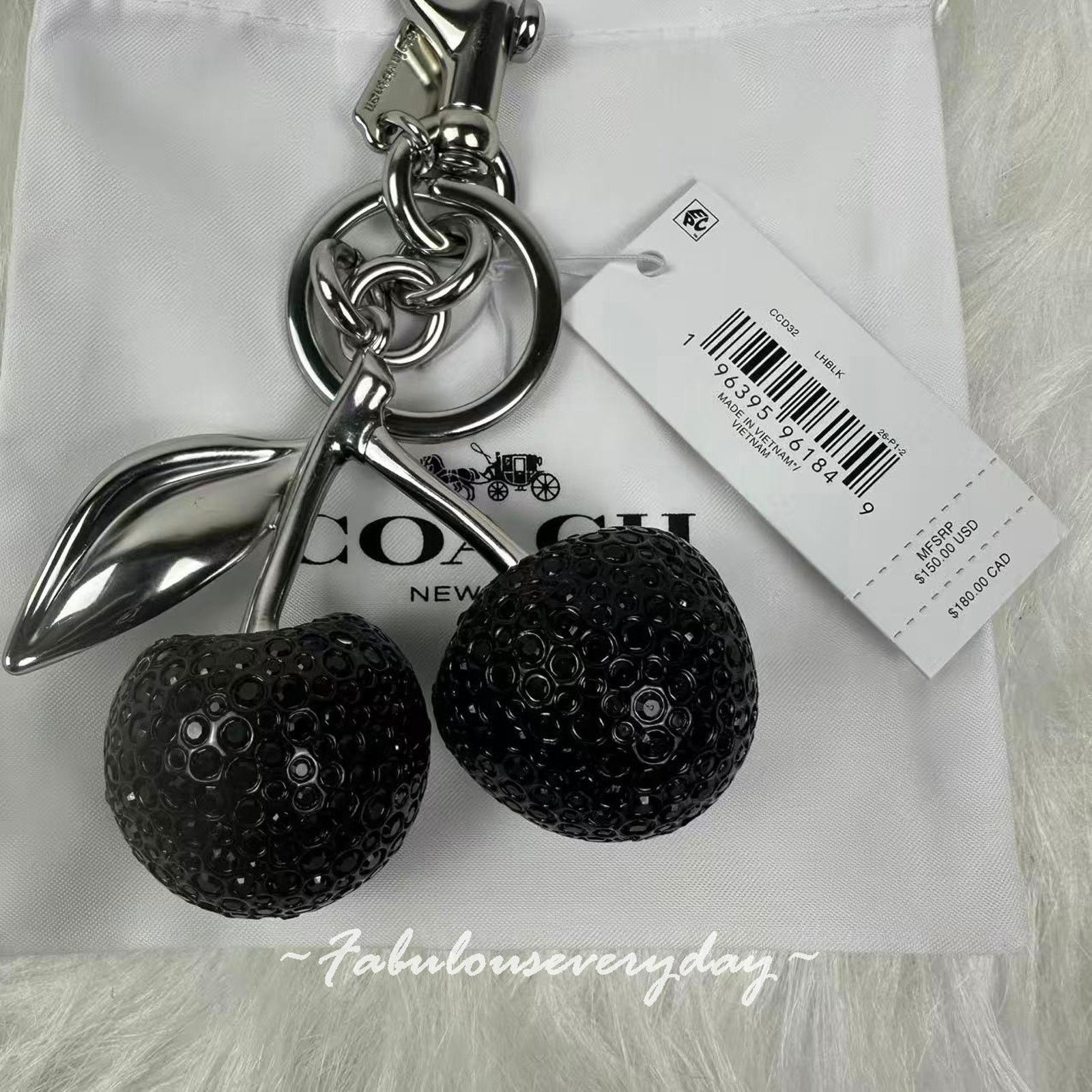 Coach Coach Crystal Cherry Bag Charm Keychain Fob Silver / Black Size ONE SIZE - 3 Thumbnail
