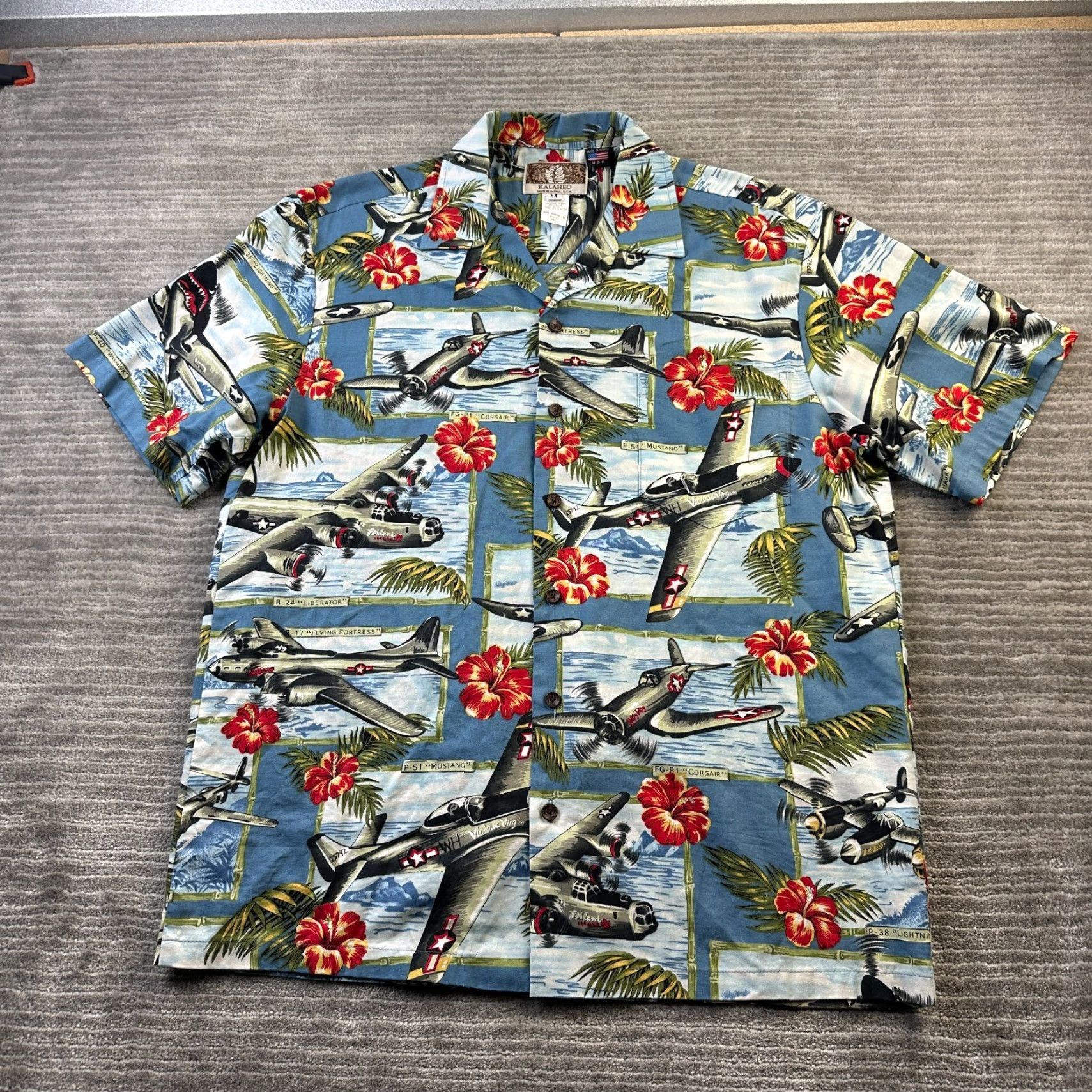 Vintage Kalaheo Shirt Mens Medium Hawaiian WWII Bomber Air Planes Print Fighter Jet Shirt Size US M / EU 48-50 / 2 - 2 Thumbnail