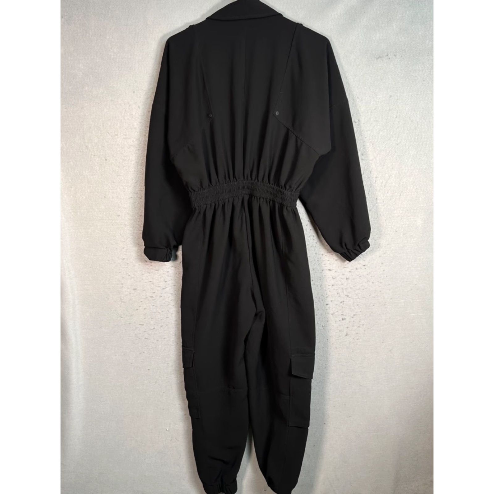 Allsaints VINTAGE AllSaints Black Utility Jumpsuit Womens Size 4 Elastic Waist Polyester Blend JumpSuit Women 4 Black Size 27" / US 4 / IT 40 - 2 Thumbnail
