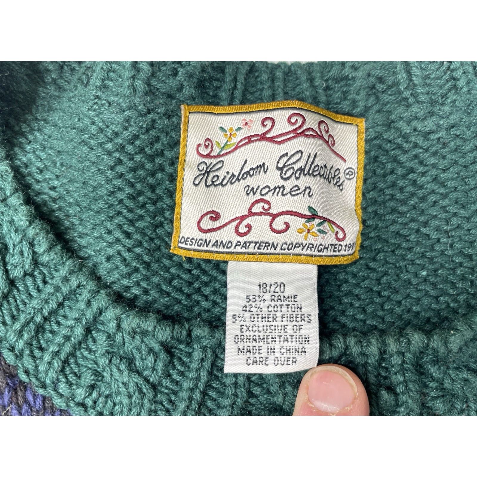 Bell VINTAGE Heirloom Collectibles Sweater Christmas Crewneck Women 18/20 Green Knit Cotton Blend Bell Bow Christmas Tree Belle 90s Size XXL / US 16-18 / IT 52-54 - 4 Thumbnail