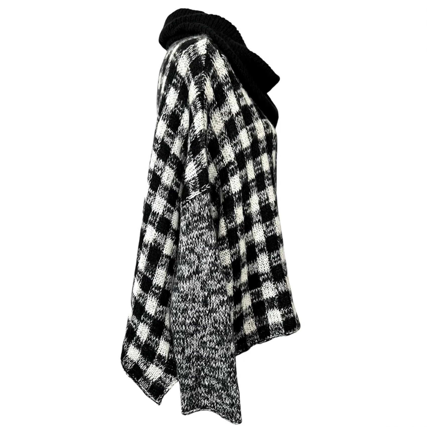 Vintage Wooden Ships Women's Sweater Cowl Neck Mohair Wool Black White Check Plaid M/L Pullover Knit Size L / US 10 / IT 46 - 6 Thumbnail
