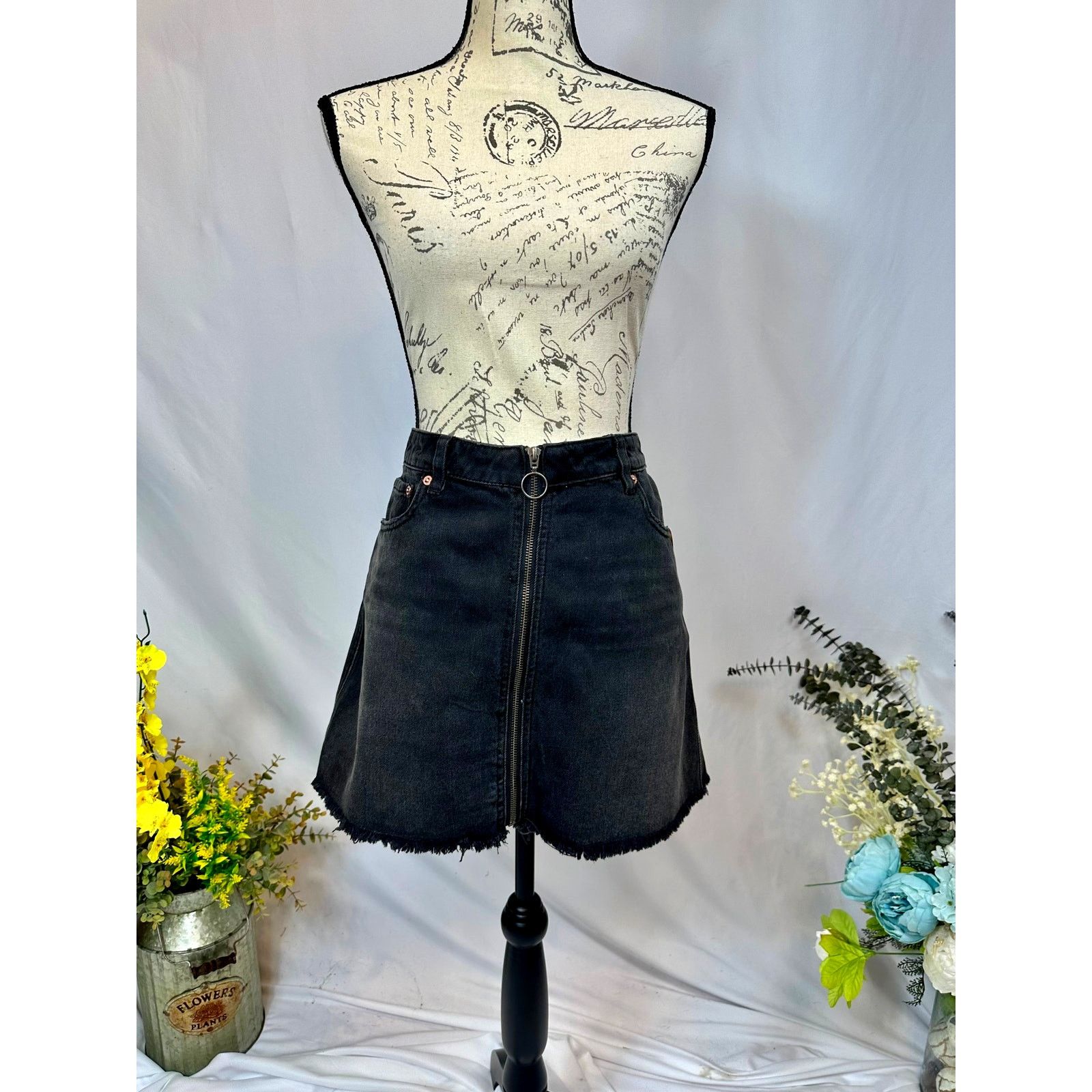 Free People Free People Zip It Up Denim Skirt Haven Black 31 Size 31" - 8 Thumbnail