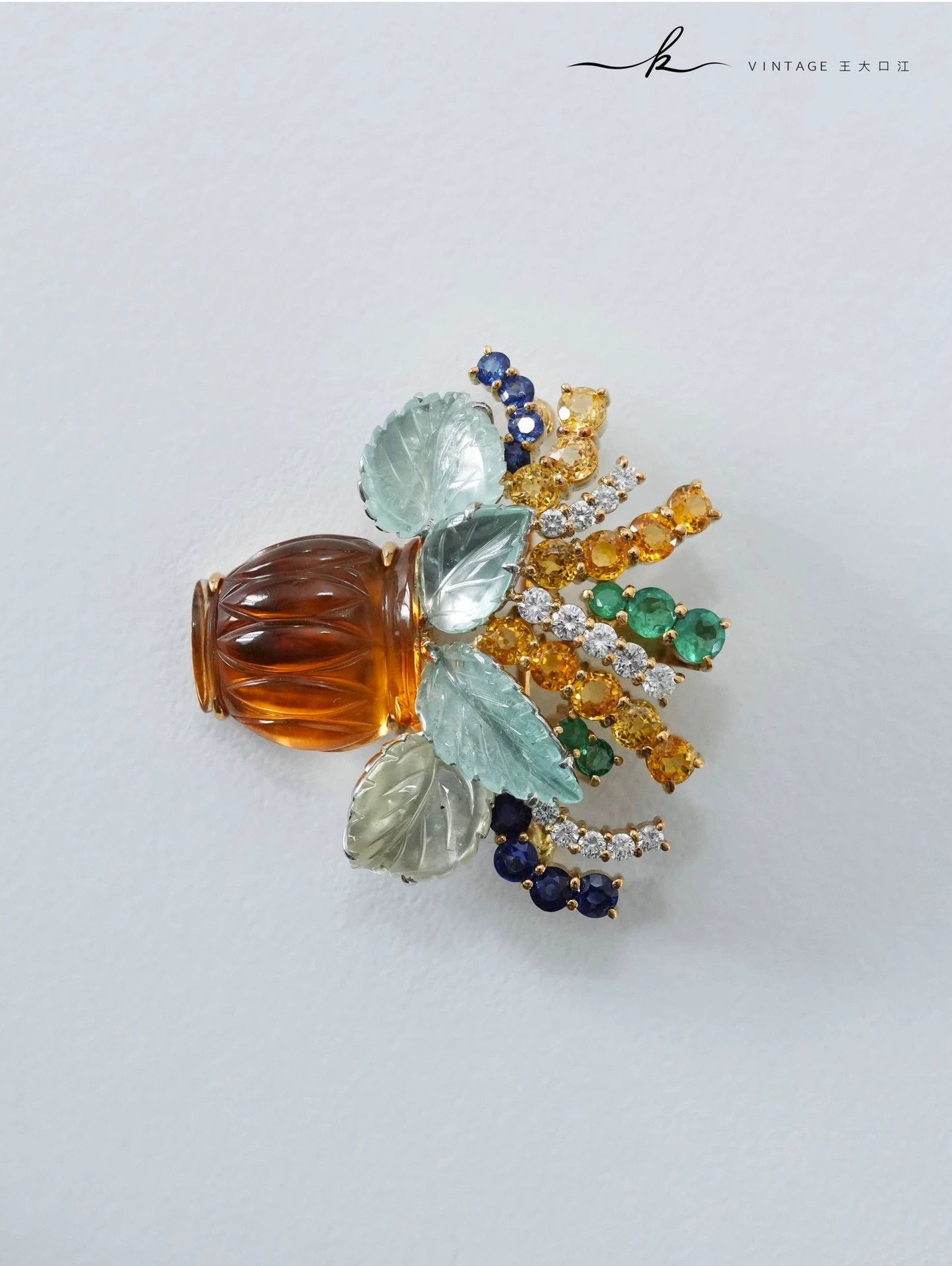Vintage Vintage 18k Gold & Pt Fruit Brooch/Pendant w/ Gemstones Size ONE SIZE - 7 Thumbnail
