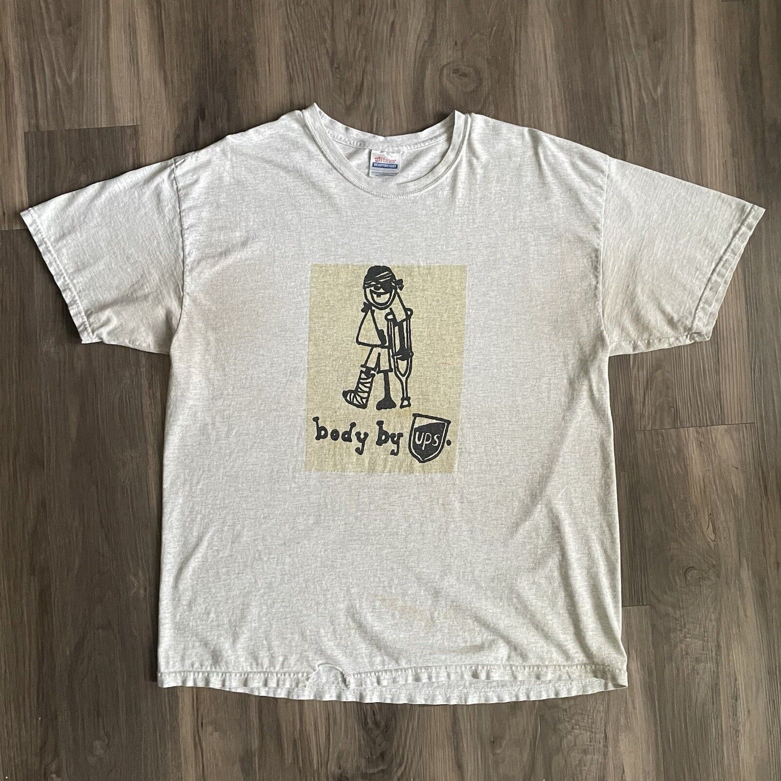 Hanes × Vintage Vintage Body By UPS T-Shirt Size XL Funny Humor Worn Gray Size US XL / EU 56 / 4 - 1 Thumbnail