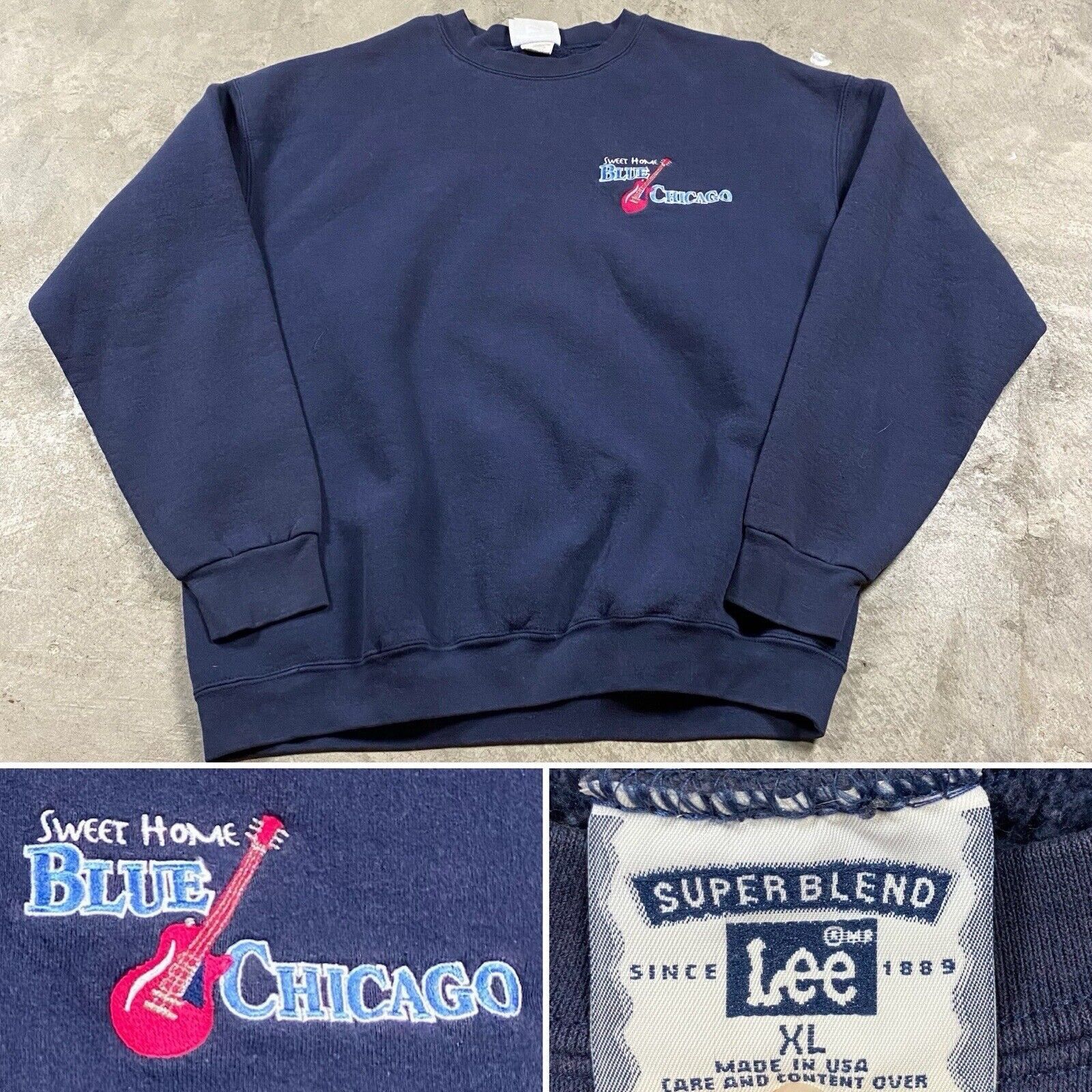 Lee Vintage Chicago Sweatshirt XL Men's Heavy Lee Super Blend 90s Blues  Guitar USA