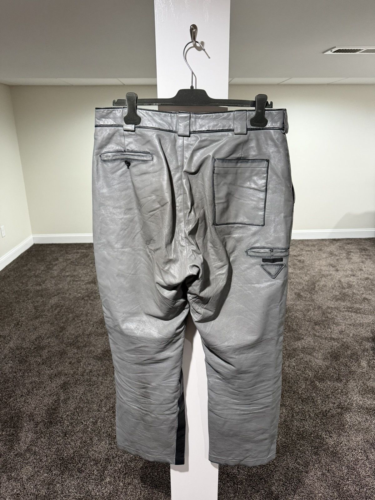 Prada Prada FW 2018 Gray Calfskin Leather Wide Side Stripe Pants Size US 33 - 3 Thumbnail
