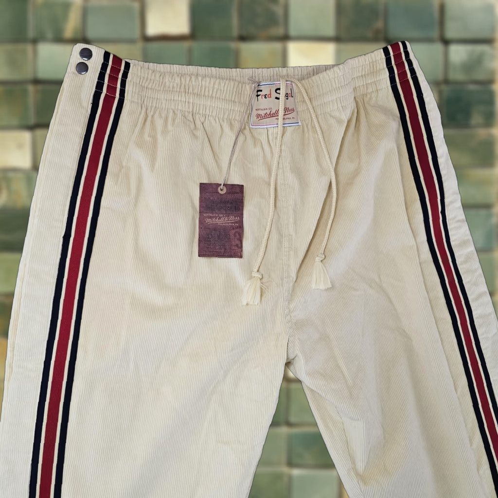 Mitchell & Ness Mitchell & Ness Fred Segal Pants Mens 2XL Cream Corduroy Side Stripe Joggers Size US 39 - 1 Thumbnail