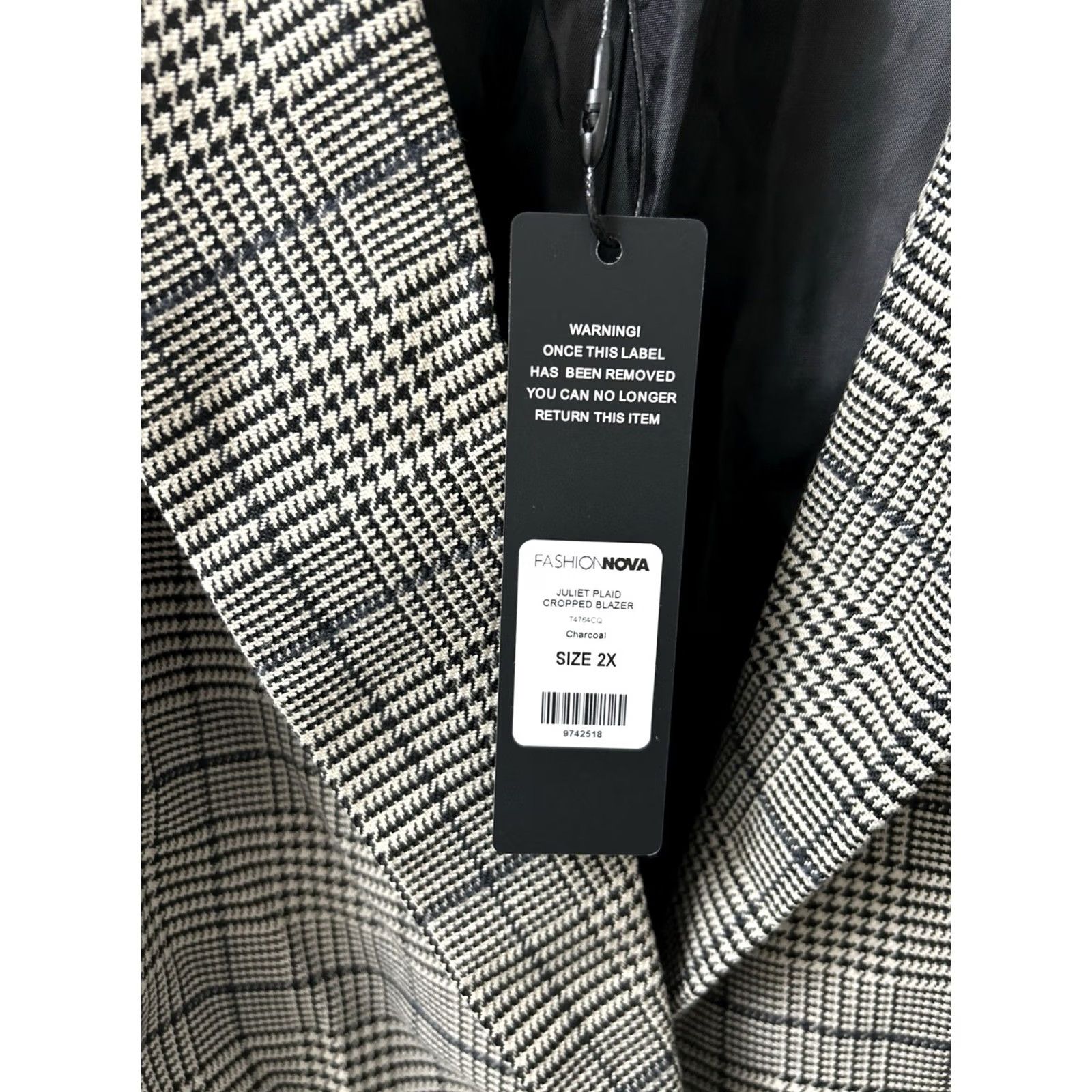 Fashion Nova VINTAGE? No — Fashion Nova Blazer Jacket Womens 2X Gray Plaid Houndstooth Cropped Notch Lapel Window 0 Size XXL / US 16-18 / IT 52-54 - 5 Thumbnail