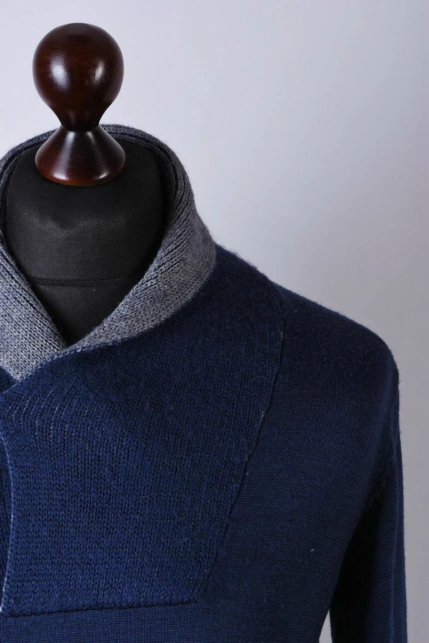 Antony Morato Antony Morato Navy Blue Shawl Neck Knit Sweater Size US M / EU 48-50 / 2 - 2 Thumbnail