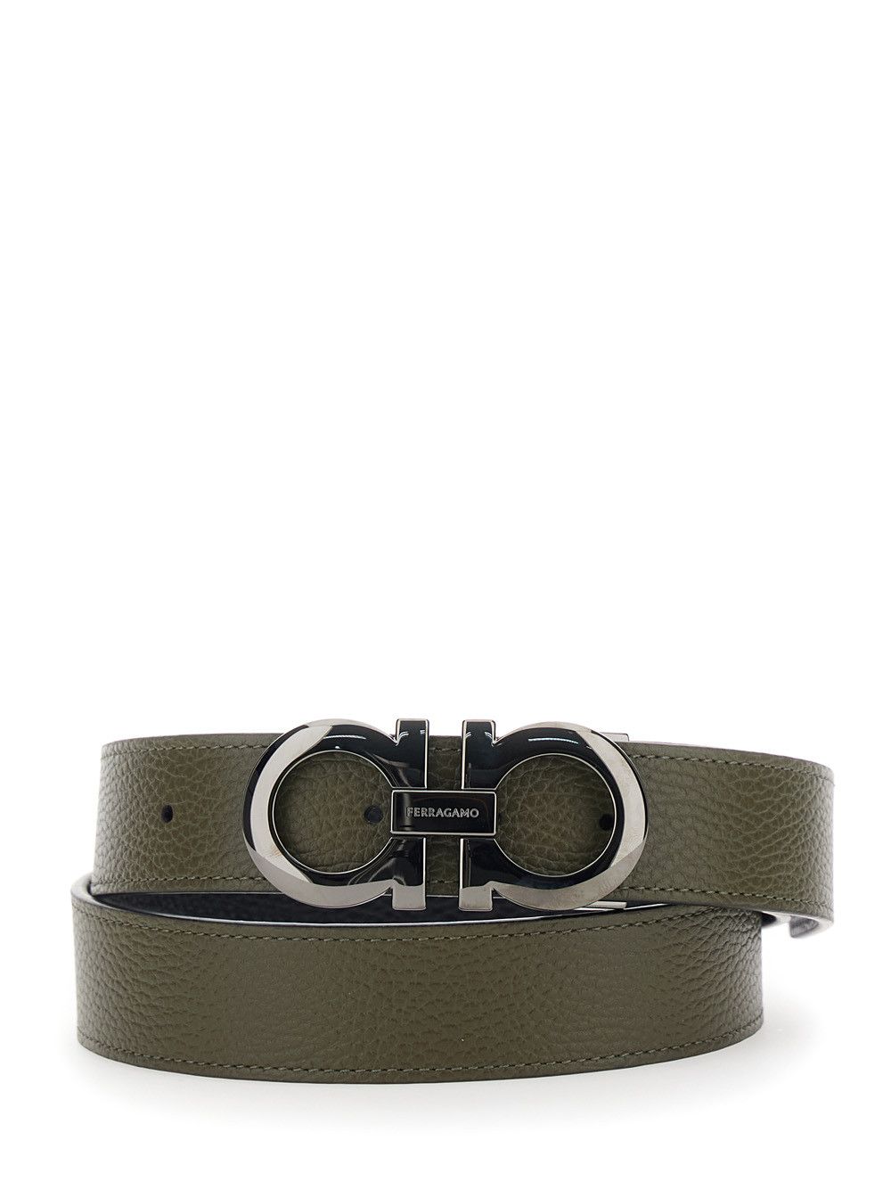 Salvatore Ferragamo Green Reversible Belt with Gancini Buckle in Grained Leather for Men Size ONE SIZE - 1 Thumbnail