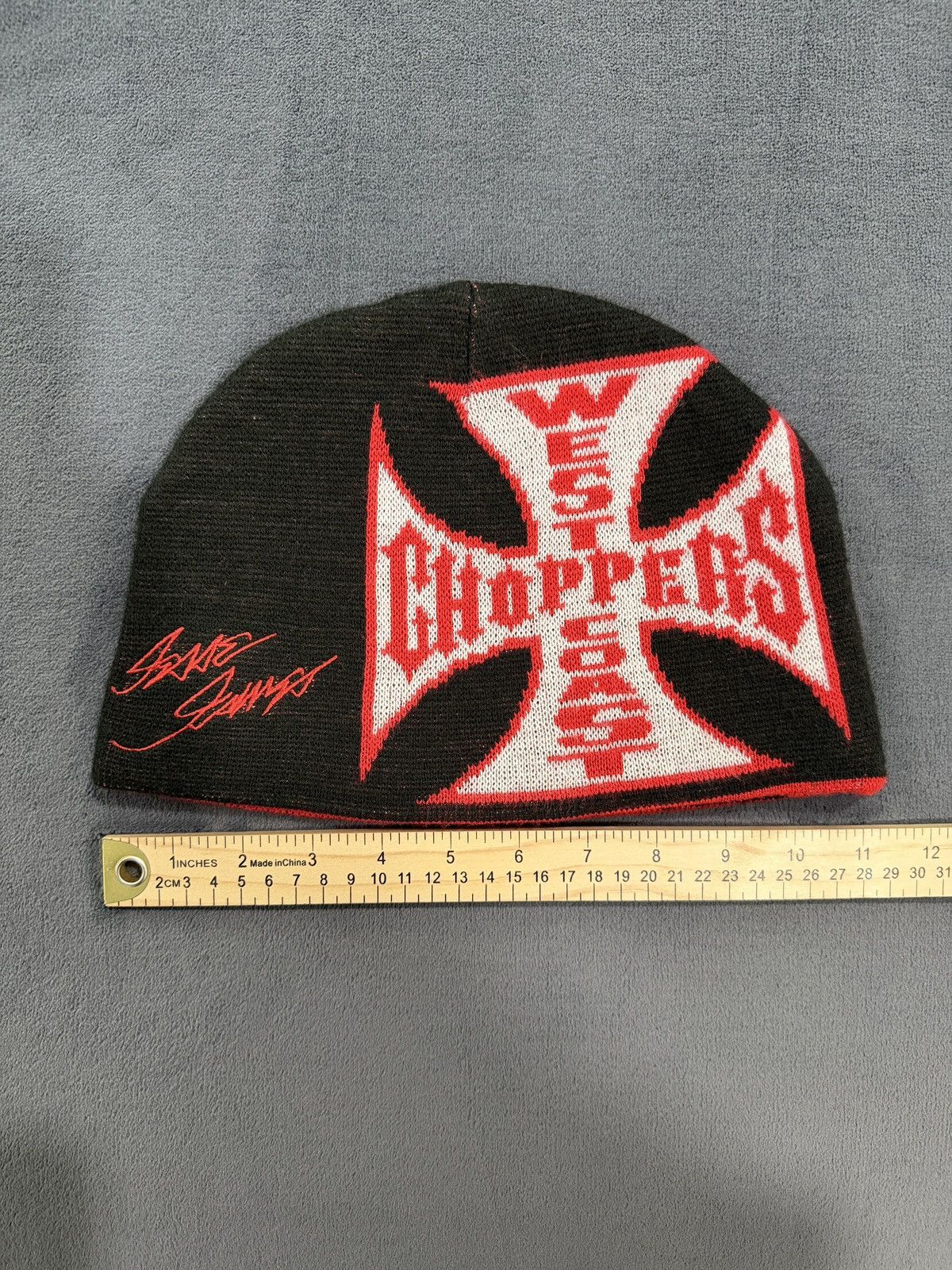 West Coast Choppers West Coast Choppers Beanie Reversible Red Black Iron Cross Size ONE SIZE - 6 Thumbnail
