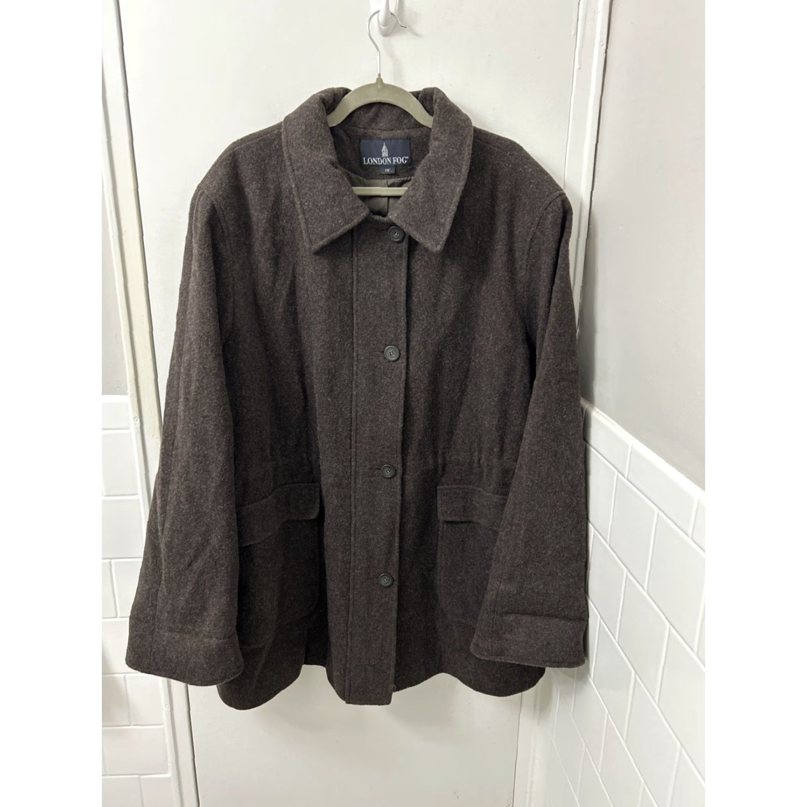 London Fog VINTAGE London Fog Coat Womens XL Brown 100% Wool Full Zip Button Front L/S Pockets Size XL / US 12-14 / IT 48-50 - 2 Thumbnail
