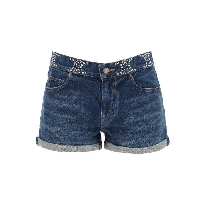 image of Celine O1S22I1N0424 Studded Triomphe Shorts In Blue, Women's (Size 28)