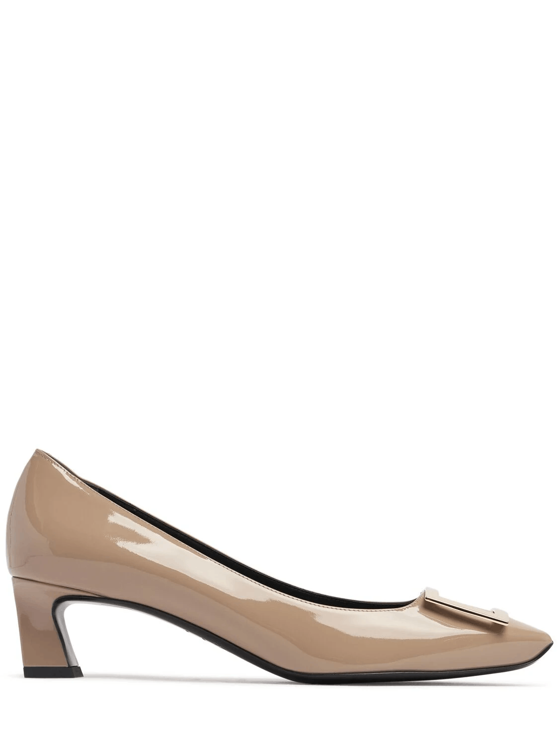 ROGER VIVIER Trompette Taupe Patent 45mm Leather Pumps New