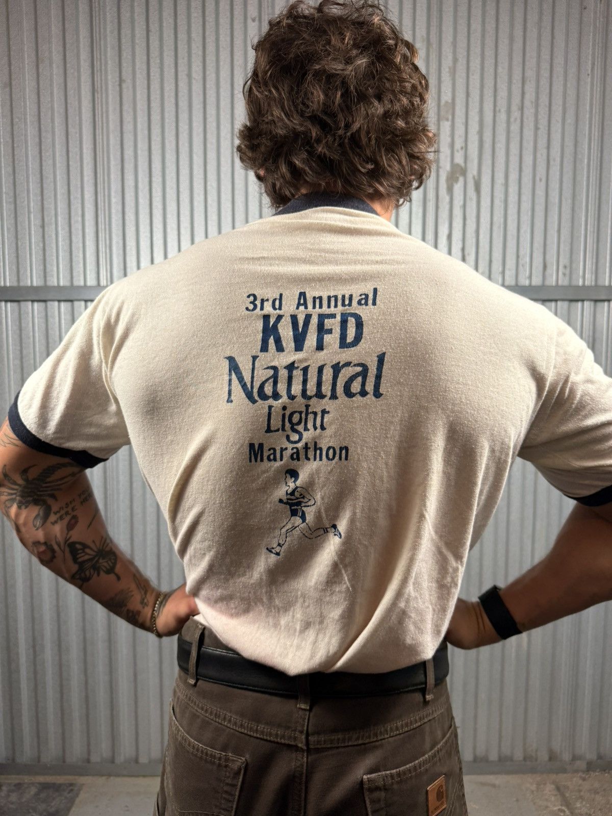 Vintage Vintage Single Stitch Natty Light Marathon Ringer Tee Size US XL / EU 56 / 4 - 1 Thumbnail