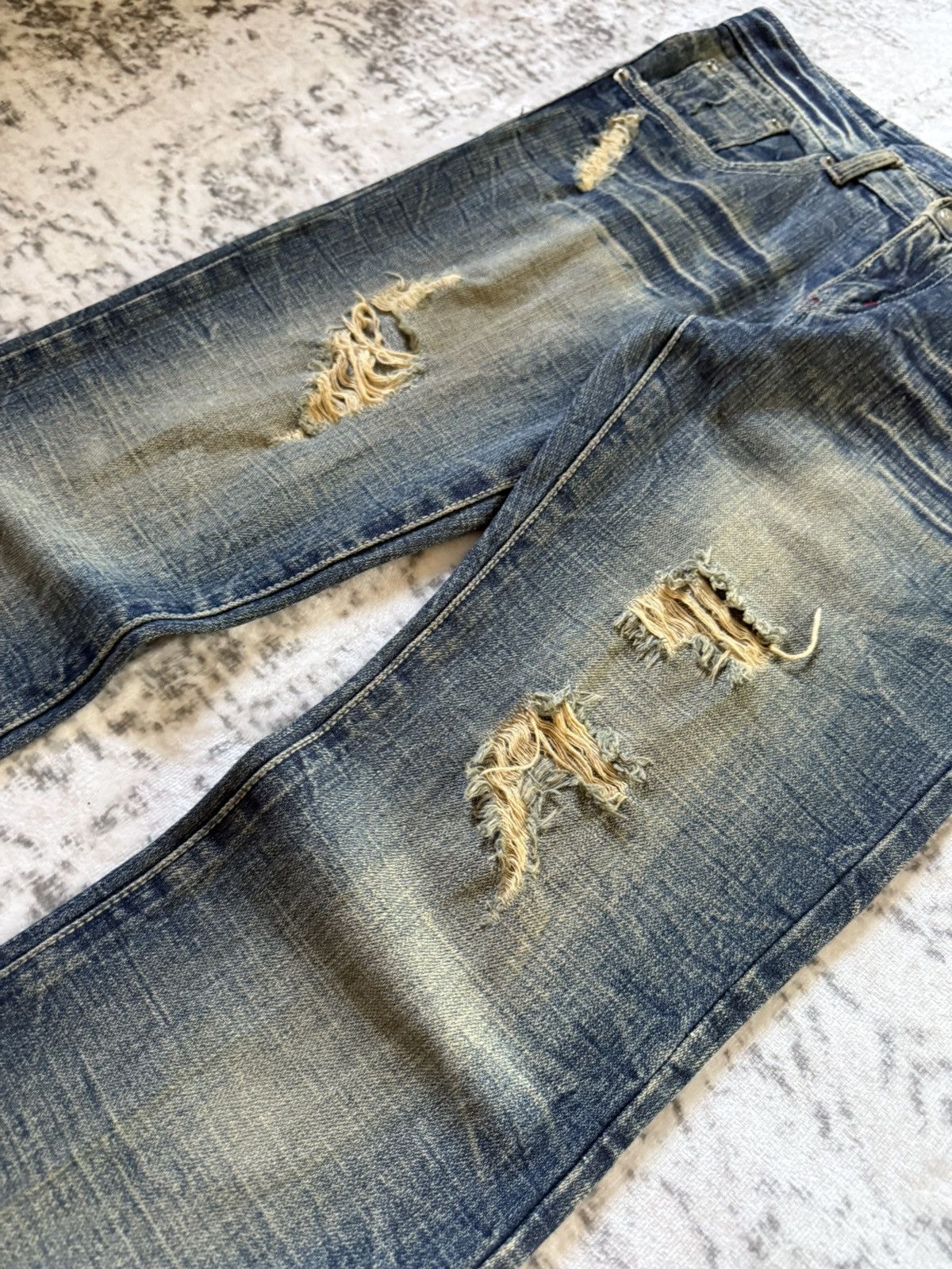 Japanese Brand R 45rpm Mud Wash Honeycomb Distressed Flared Jeans Size US 28 / EU 44 - 4 Thumbnail