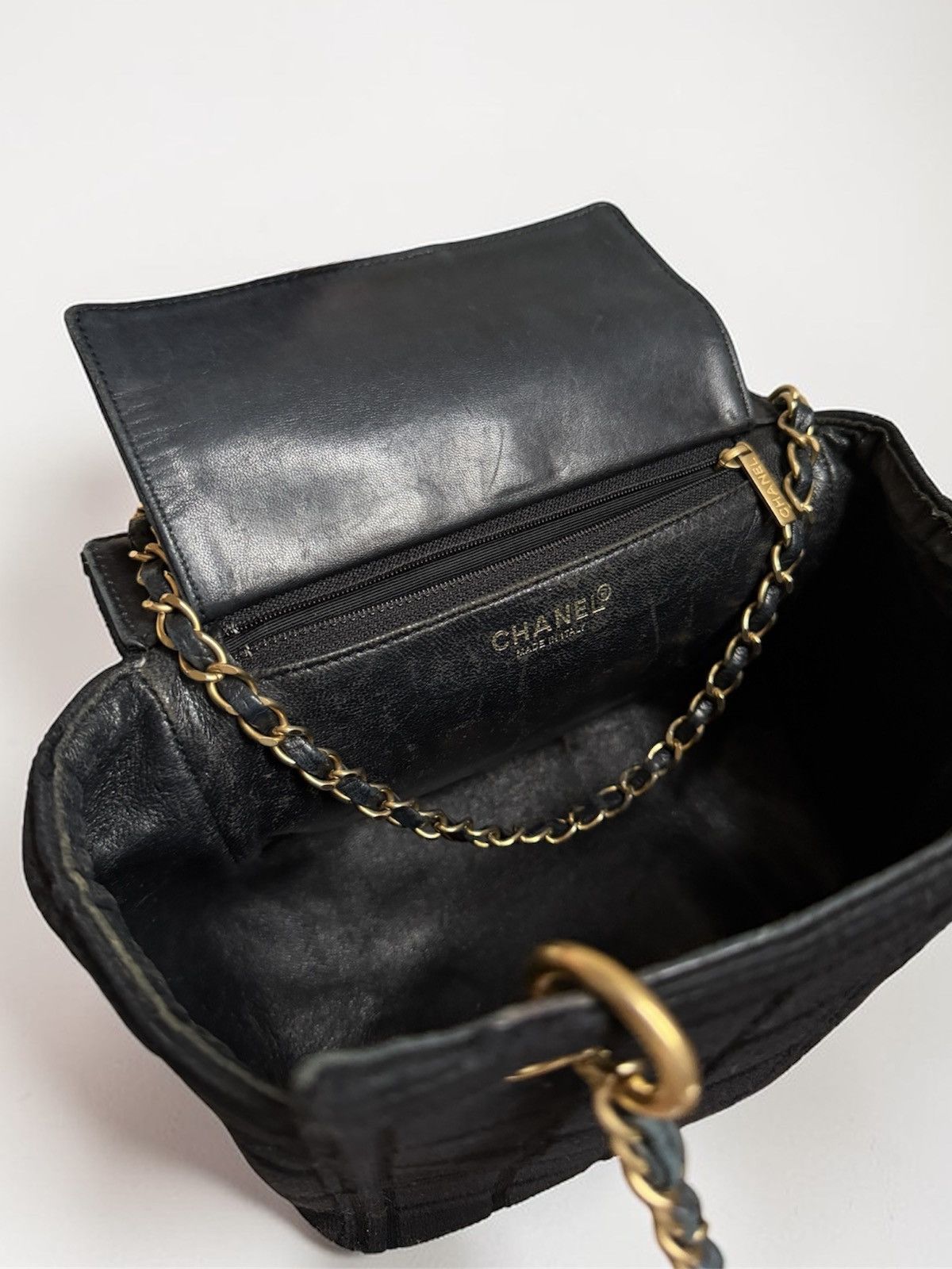 Chanel Chanel Vintage Chocobar Black Jersey Tote with chain straps Size ONE SIZE - 4 Thumbnail