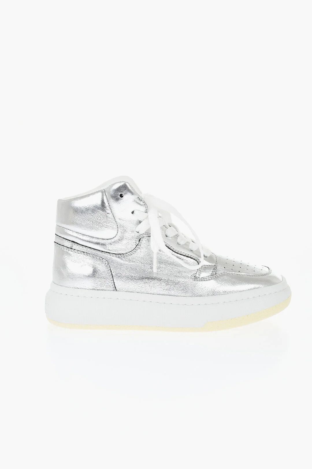 Maison Margiela og1mm0426 Eco-Leather Lamé Hi-Top Sneakers in Silver Size US 8 / IT 38 - 1 Thumbnail
