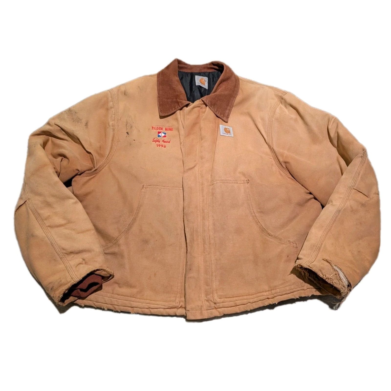 Carhartt VINTAGE Carhartt J02 Detroit Canvas Workwear Jacket XL/2XL Brown 90s USA Embroidered Logo Full Zip Pockets Corduroy Collar Quilt Lined Mid-Length Men Size US XL / EU 56 / 4 - 2 Thumbnail