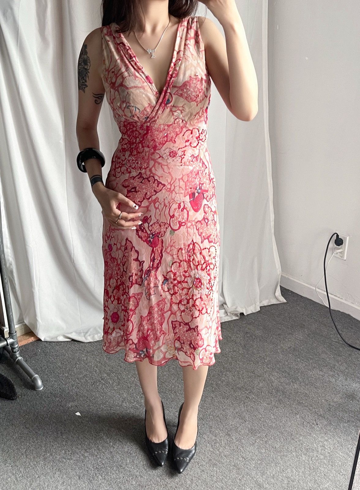 2000s DVF Diane von Furstenberg floral mesh dress