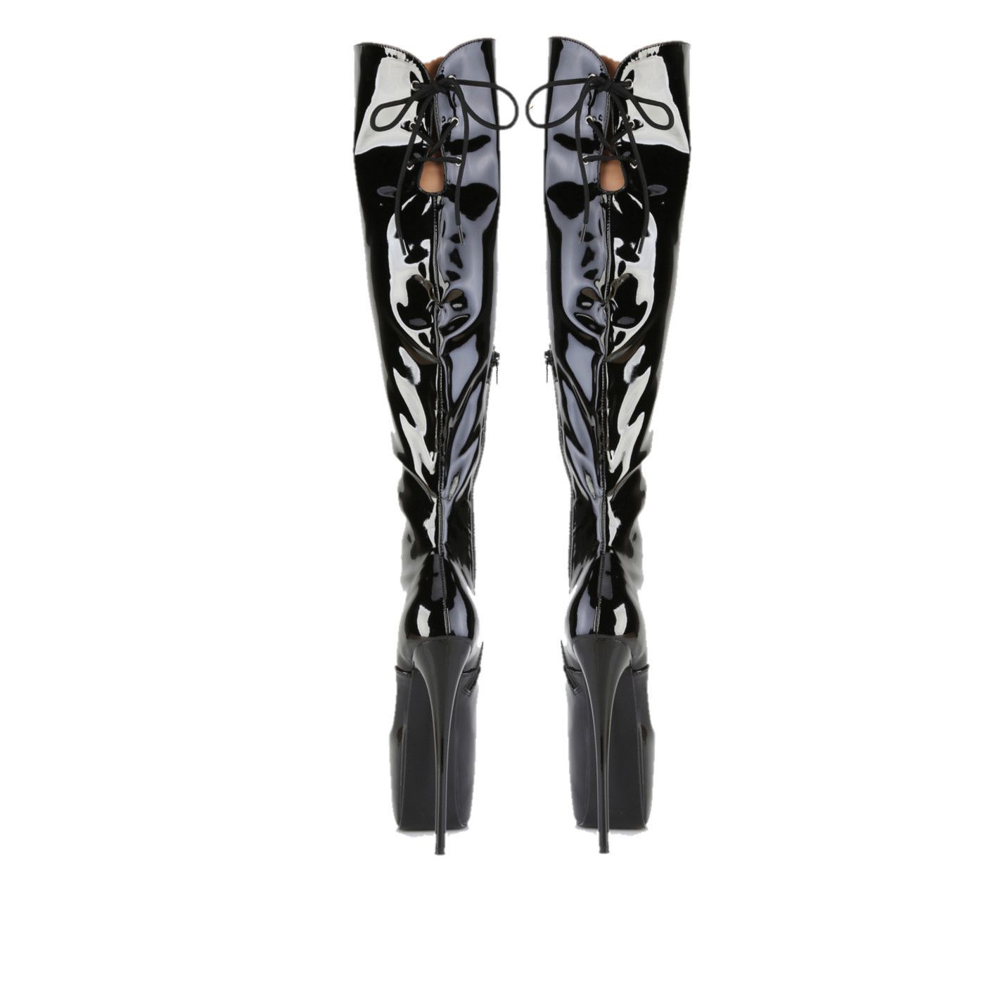 Other Juicy 3015 Black Patent Slim 7" Stiletto Platform Lace Up Ov Size US 10 / IT 40 - 5 Thumbnail