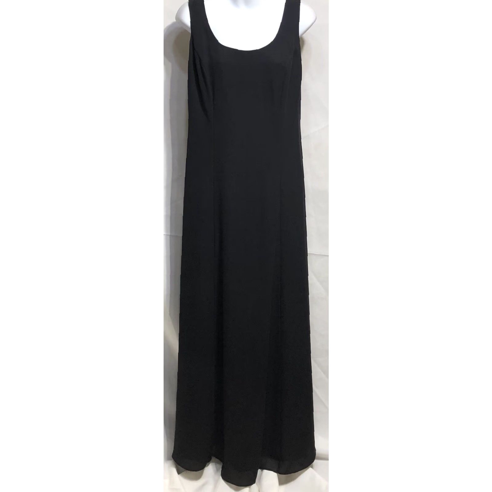 Vintage VINTAGE Onyx Nite Maxi A-Line Sleeveless Dress Gown 10 Black Scoop Neck Formal Prom Party/Cocktail Size L / US 10 / IT 46 - 7 Thumbnail