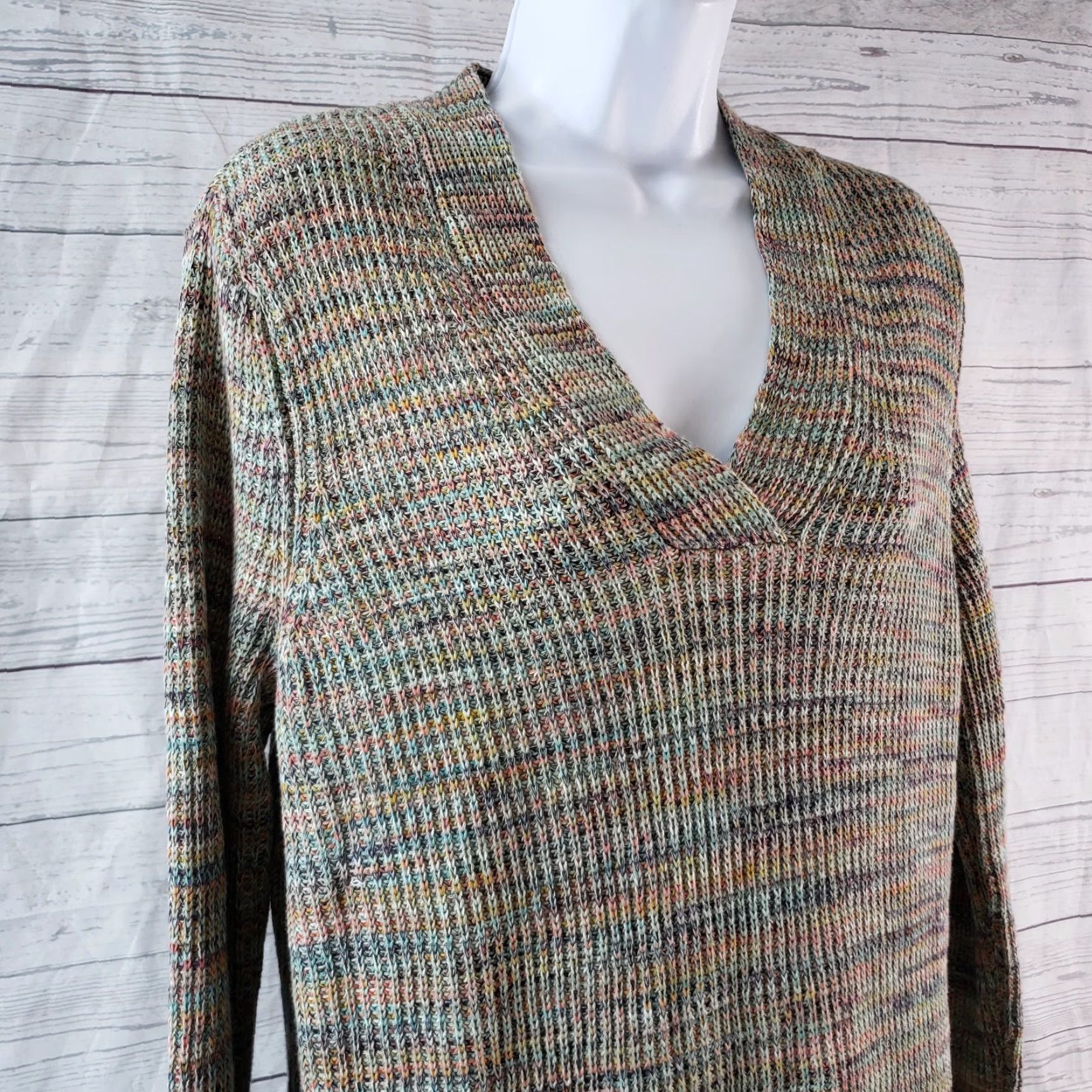 J. Jill J. Jill Womens Pullover Sweater PM Petite Multicolor Cotton Blend V-Neck Shirt Womens Size M / US 6-8 / IT 42-44 - 2 Thumbnail