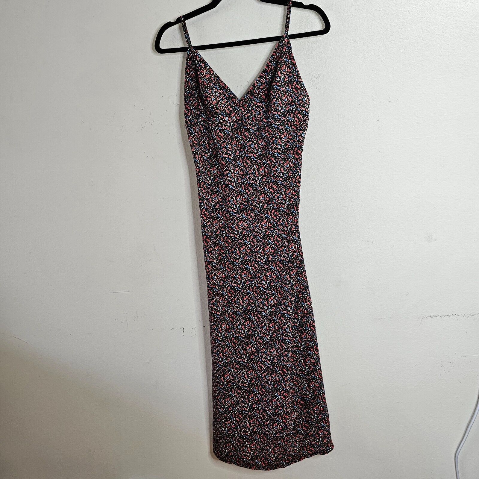 Other Polly Black Floral Print VNeck Spaghetti Strap Slit Dress 6 Size M / US 6-8 / IT 42-44 - 3 Thumbnail