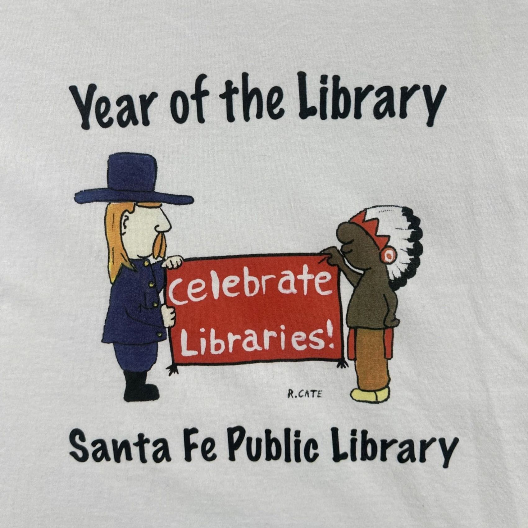 Vintage VINTAGE Mens XL White R. Cate New Mexico Cartoonist Santa Fe NM Public Library Day Tee Size US XL / EU 56 / 4 - 6 Thumbnail