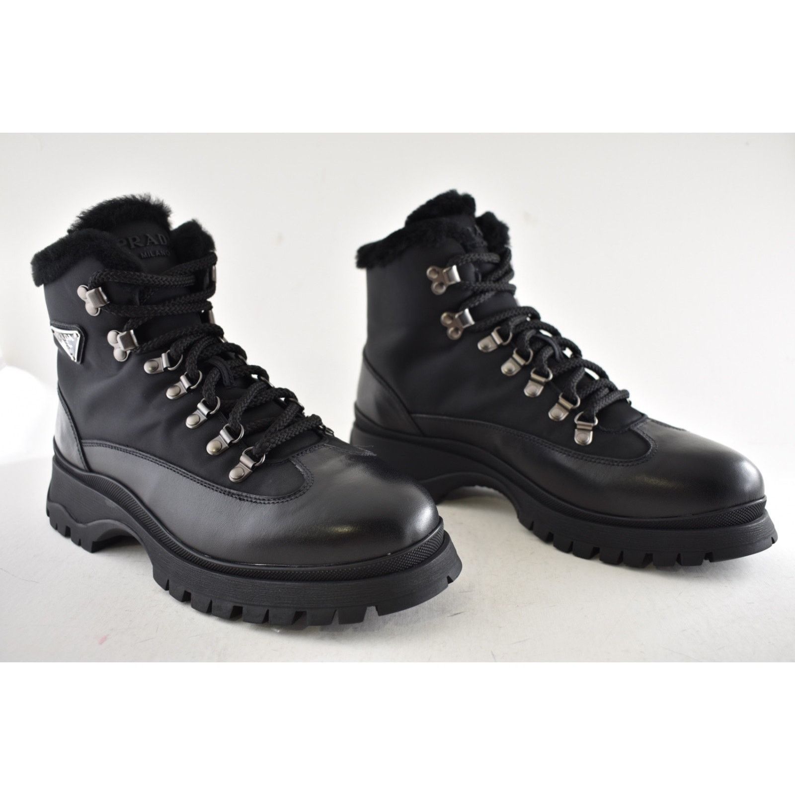 Prada Prada Brixxen 38 Black Shearling Leather Nylon Lug Sole Size US 10.5 / IT 40.5 - 4 Thumbnail