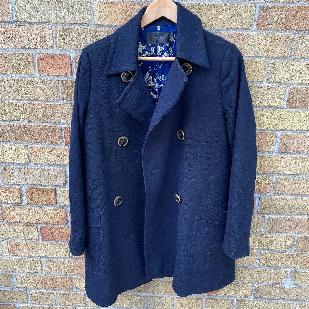 Filippa K × Vintage Vintage 1998 Flippa K Floral Print Pea Coat Small Navy Blue Size S / US 4 / IT 40 - 2 Thumbnail