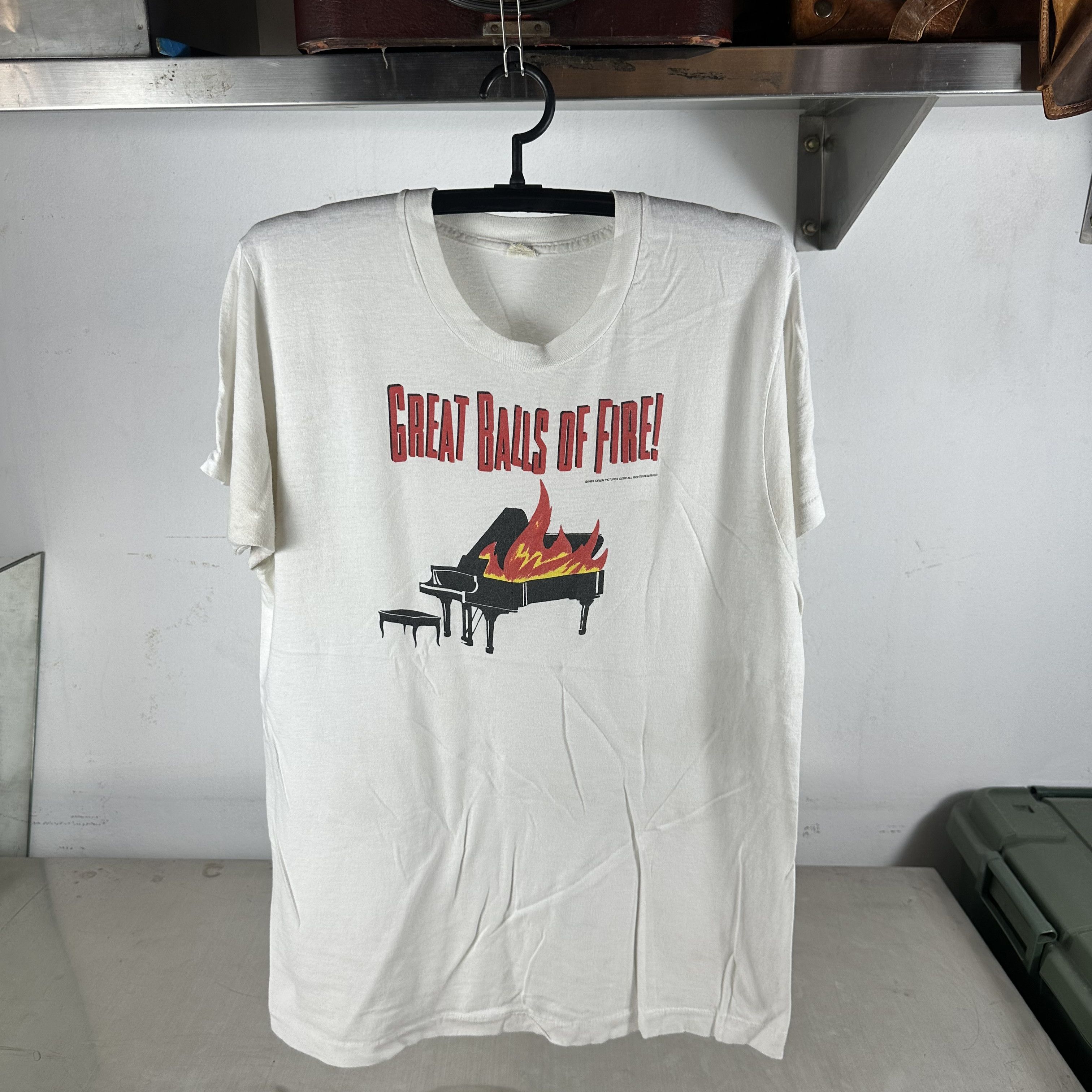 Vintage 1989 Great Balls of Fire! Movie Promo Single Stitch T-Shirt Size US L / EU 52-54 / 3 - 1 Thumbnail