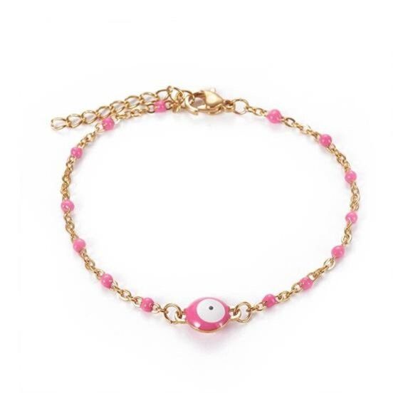 Other Pink Evil Eye Bracelet Enamel Adjustable Lobster Clasp Size ONE SIZE - 1 Thumbnail