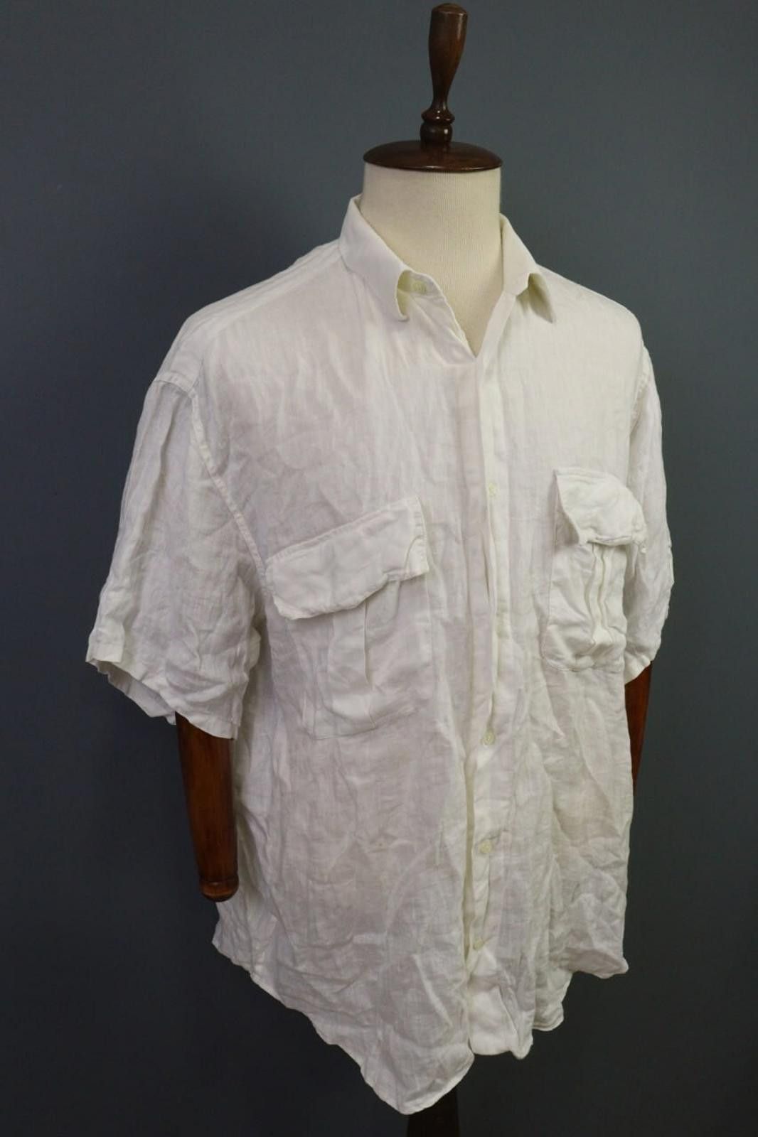 120% Lino 120% Lino White Collared Chest Pocket Button Down Shirt Size US M / EU 48-50 / 2 - 10 Thumbnail