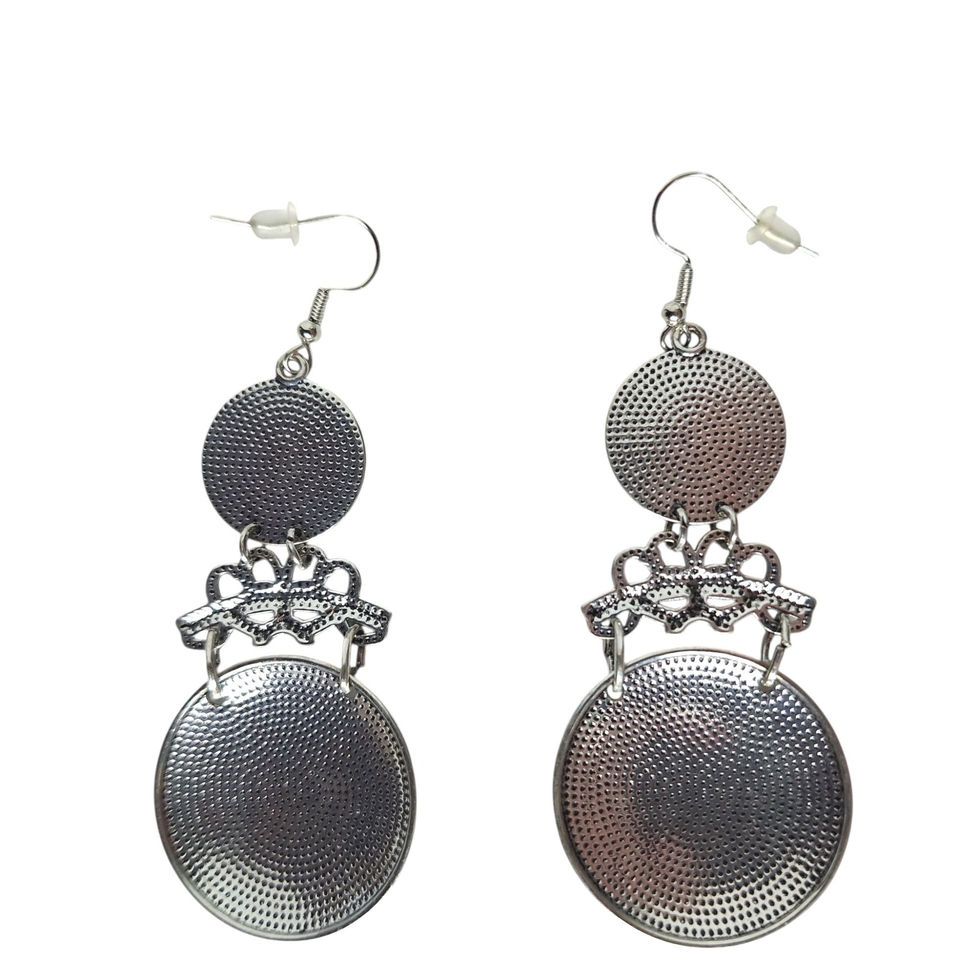 Other Silver Tone Medallion Drop Earrings Whimsigoth Boho Floral E Size ONE SIZE - 2 Thumbnail
