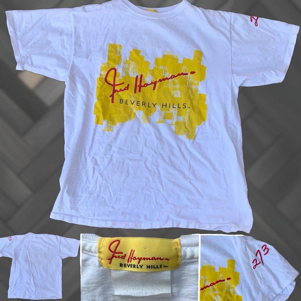 FRED VINTAGE Fred Hayman Beverly Hills T-Shirt One Size White 80s California Graphic Print Single Stitch Mens Womens Unisex Adults Size US M / EU 48-50 / 2 - 1 Thumbnail