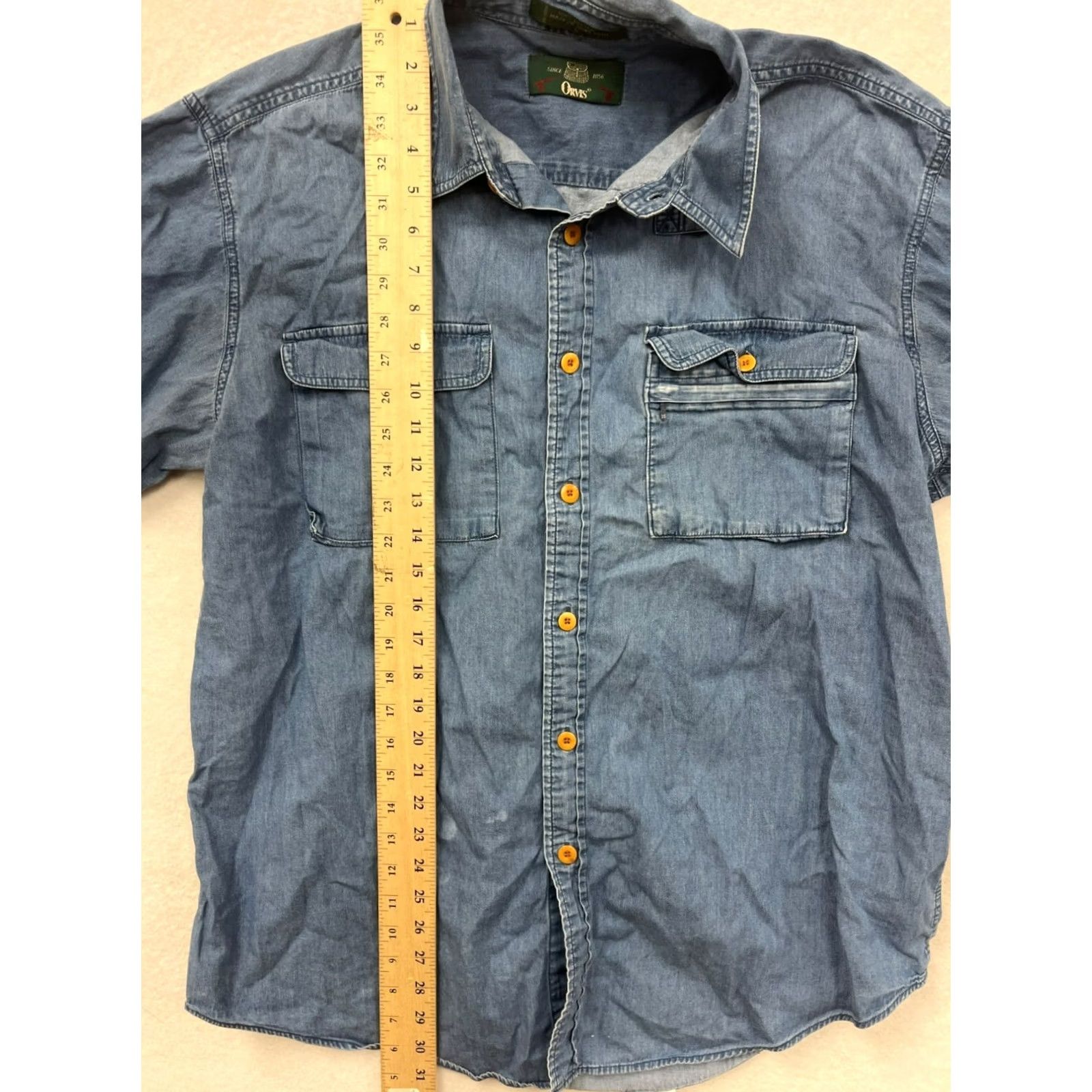 Orvis Orvis Mens Large Denim Button-Up Shirt 100% Cotton Long Sleeve Blue Casual Mens Large Denim Shirt Size US L / EU 52-54 / 3 - 6 Thumbnail
