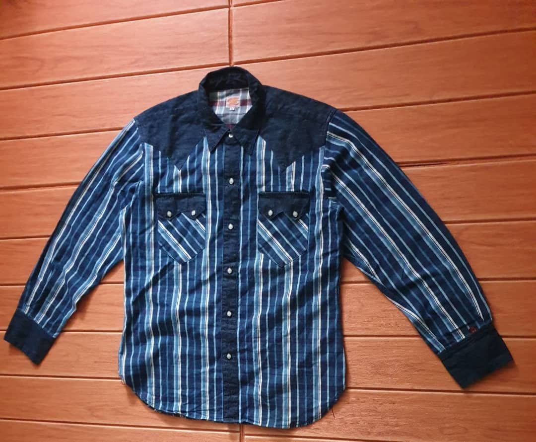 Sugar Cane 💥Sugarcane checkered blue selvedge retro western shirt Size US L / EU 52-54 / 3 - 8 Thumbnail