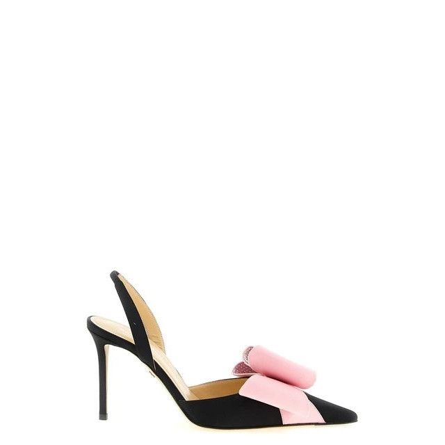 MACH & MACH Le Cadeau Black/Pink 95mm Slingback Pumps New &