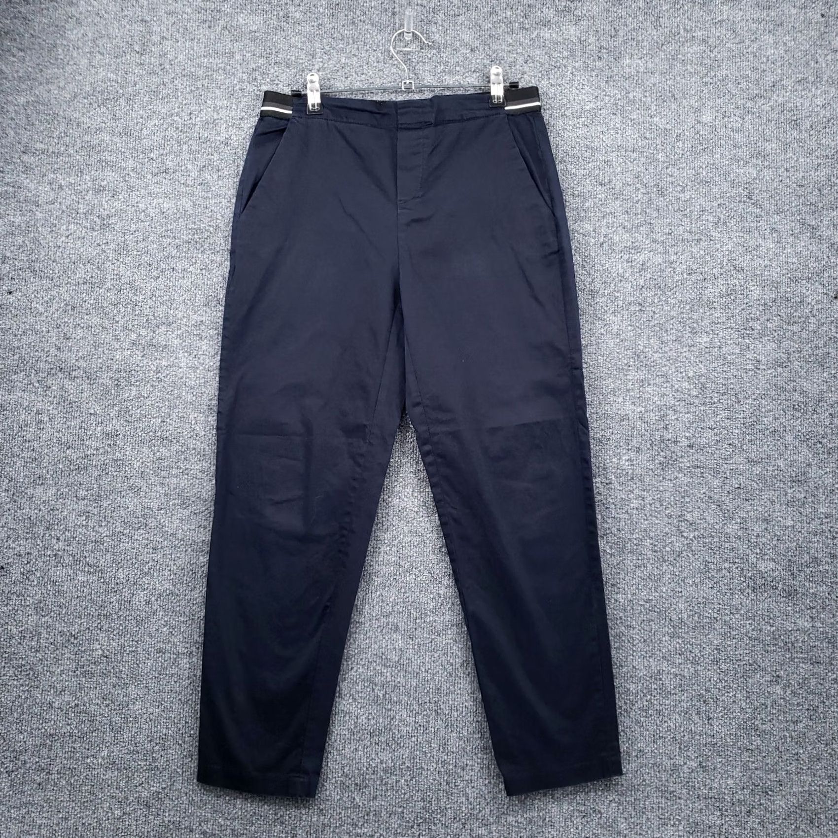 Vintage Pull&Bear Pants Womens S Small Blue Chino Mid Rise Tapered Cropped Flat Front Regular Waist 28in Inseam 24.5in Zip Pockets Size 28" / US 6 / IT 42 - 2 Thumbnail