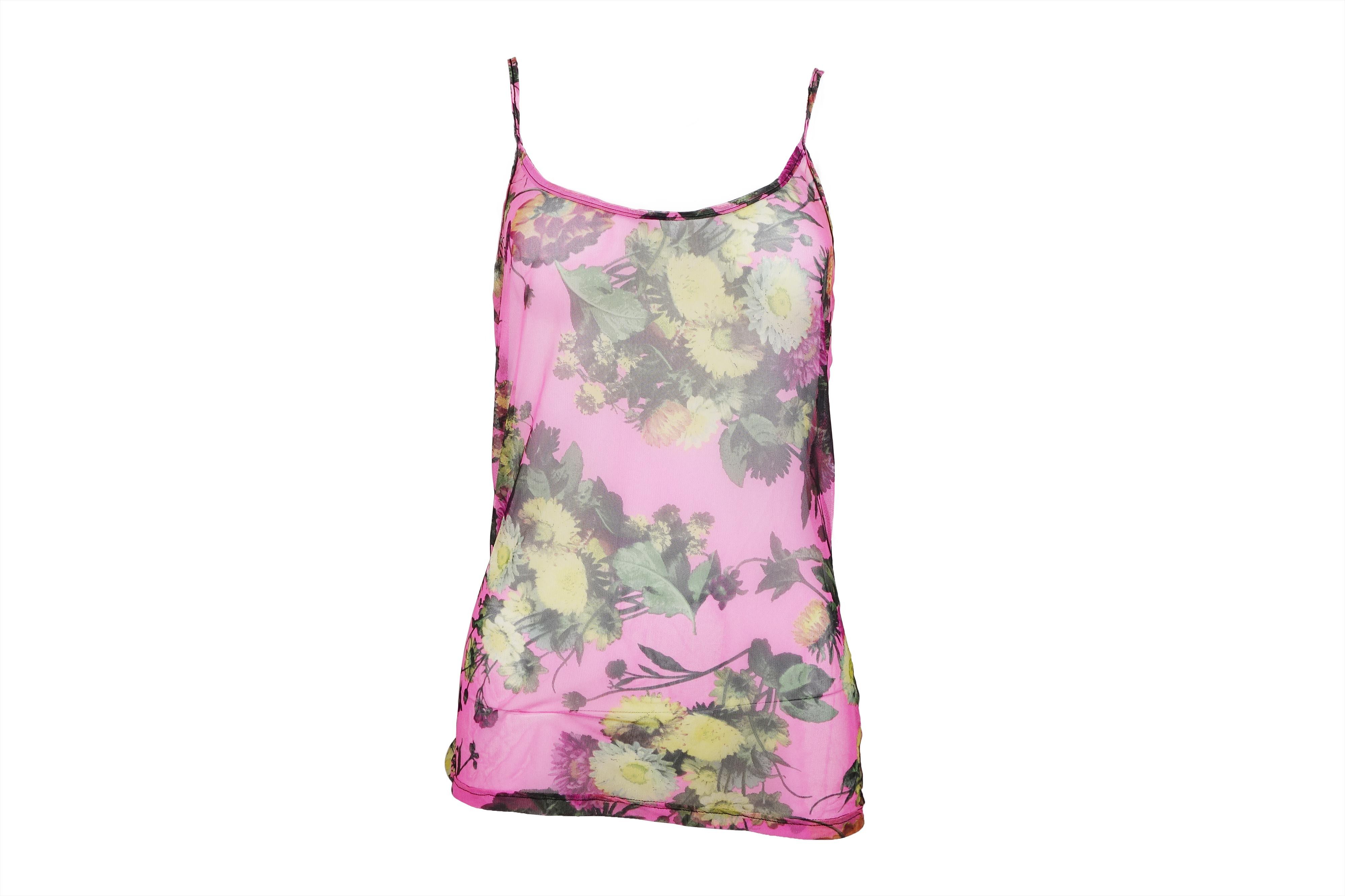 Roberto Cavalli Roberto Cavalli 90s Pink Mesh Tank Top Floral Print Vintage Size M / US 6-8 / IT 42-44 - 1 Thumbnail
