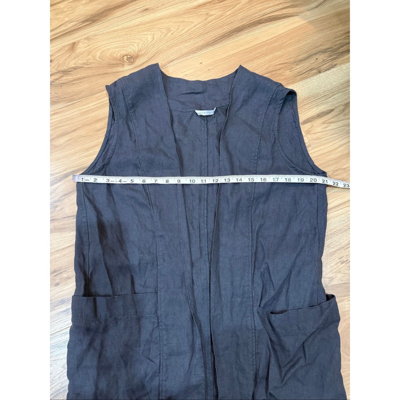 Linea Linenfox charcoal grey linen open front vest cardigan pocket Size L / US 10 / IT 46 - 4 Thumbnail