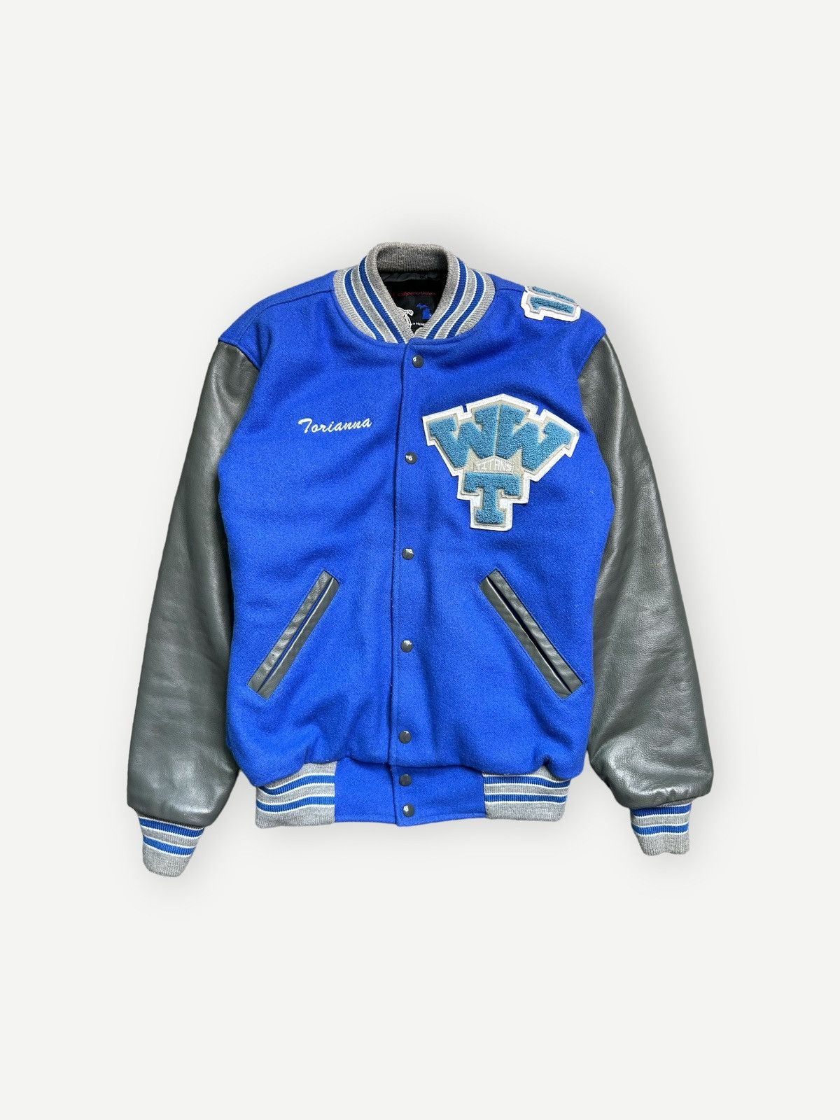 image of Tm Sporting Goods x Vintage 80S/90S Cheerleading Chainstitch Varsity Jacket Usa in Blue Grey (Size 