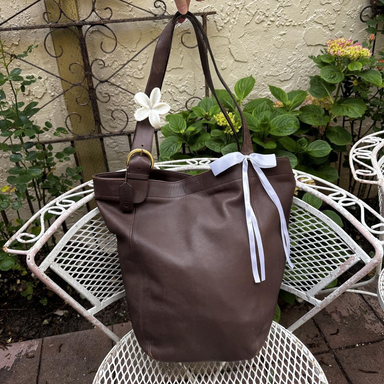 Coach × Vintage Coach Vintage Leather Tote Bag Dark Brown With Tag